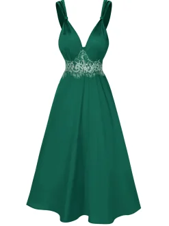 Fashion Retro Stage Green 1930s Solid Lace Satin Nightgown