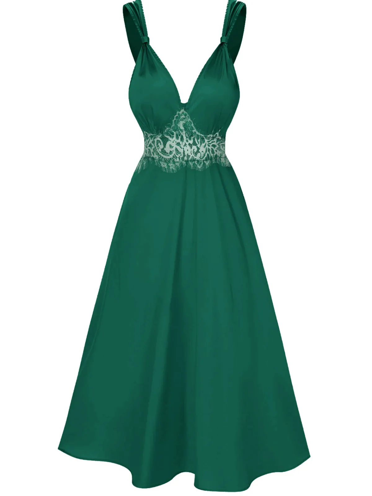 Fashion Retro Stage Green 1930s Solid Lace Satin Nightgown