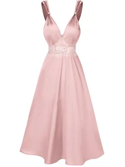 Fashion Retro Stage Green 1930s Solid Lace Satin Nightgown