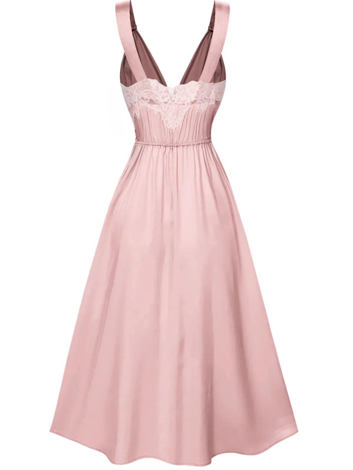 Fashion Retro Stage Green 1930s Solid Lace Satin Nightgown