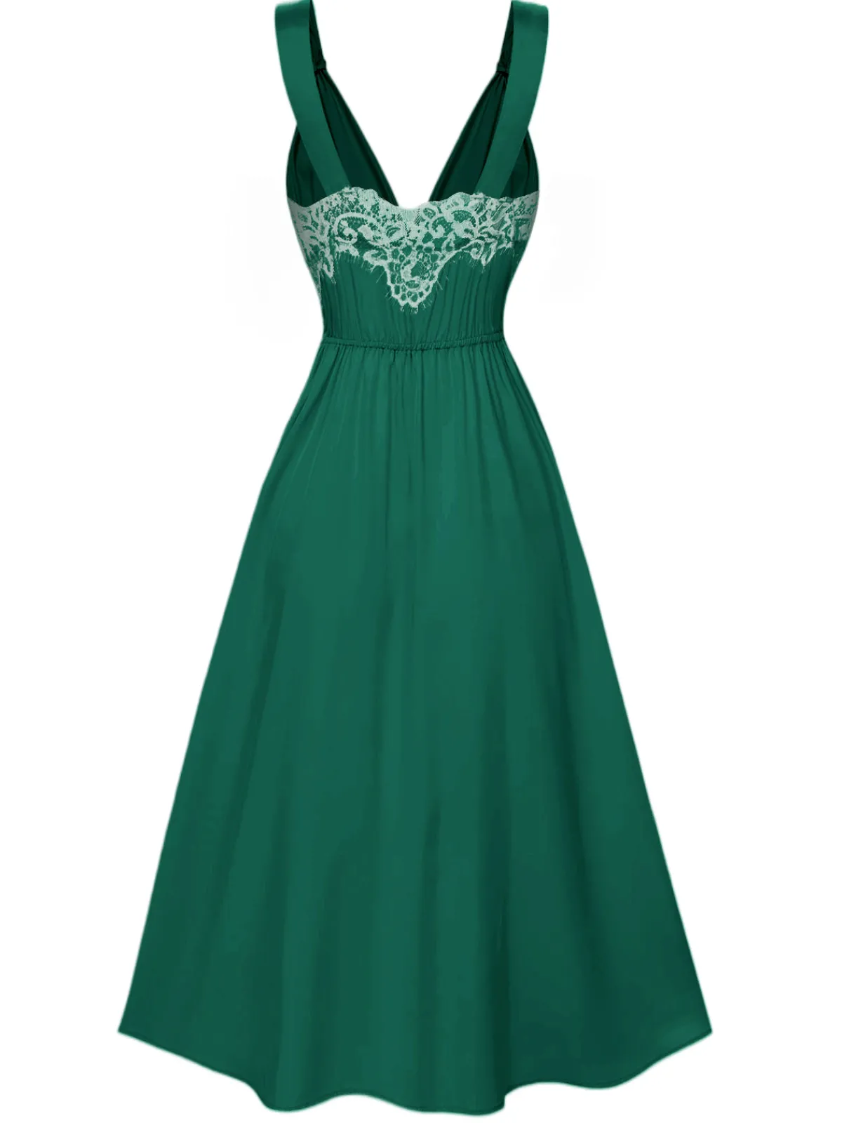 Fashion Retro Stage Green 1930s Solid Lace Satin Nightgown