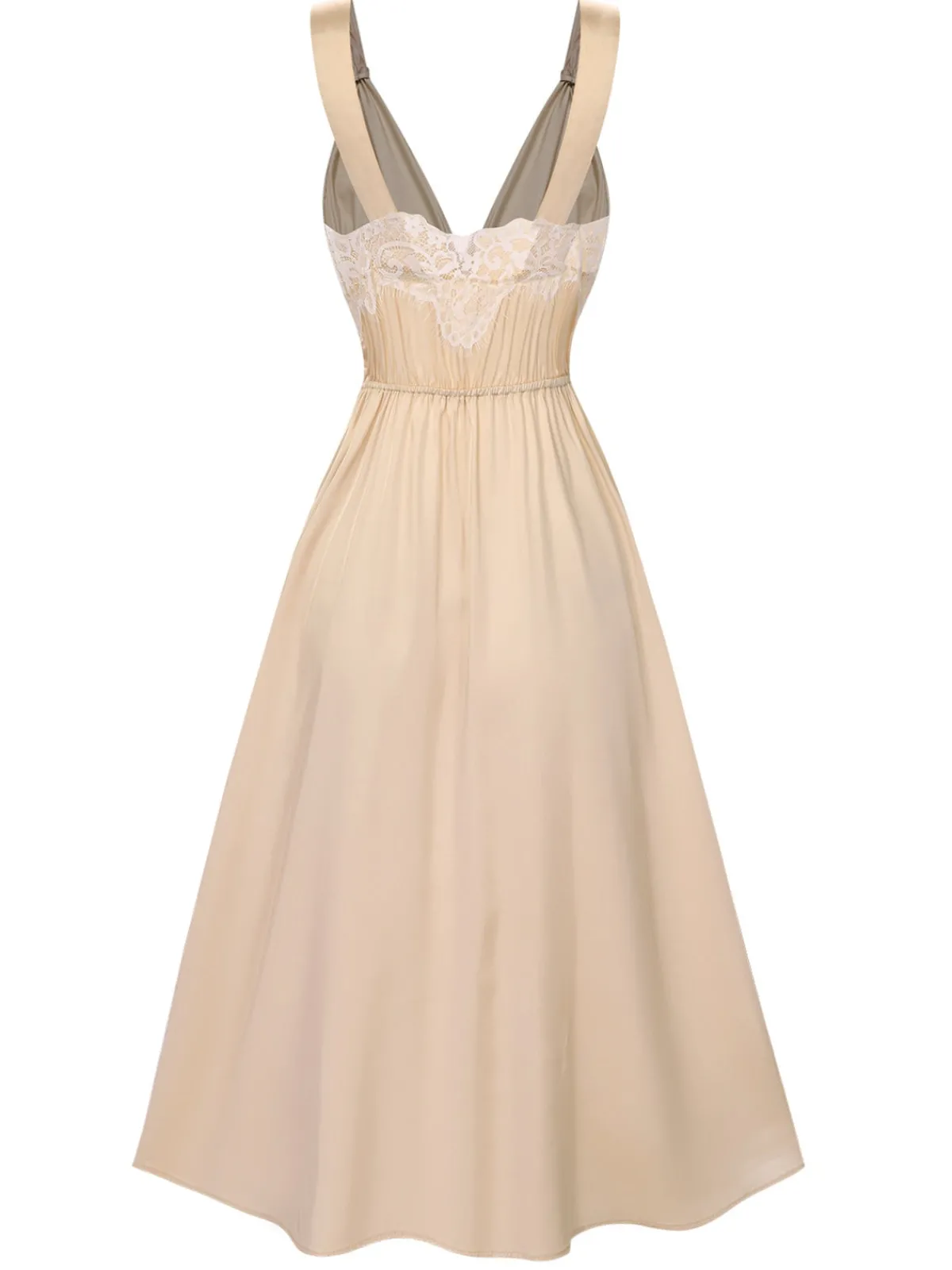 Fashion Retro Stage Green 1930s Solid Lace Satin Nightgown