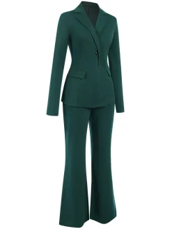 Clearance Retro Stage Green 1940s Solid Lapel One Button Suit Dark Green