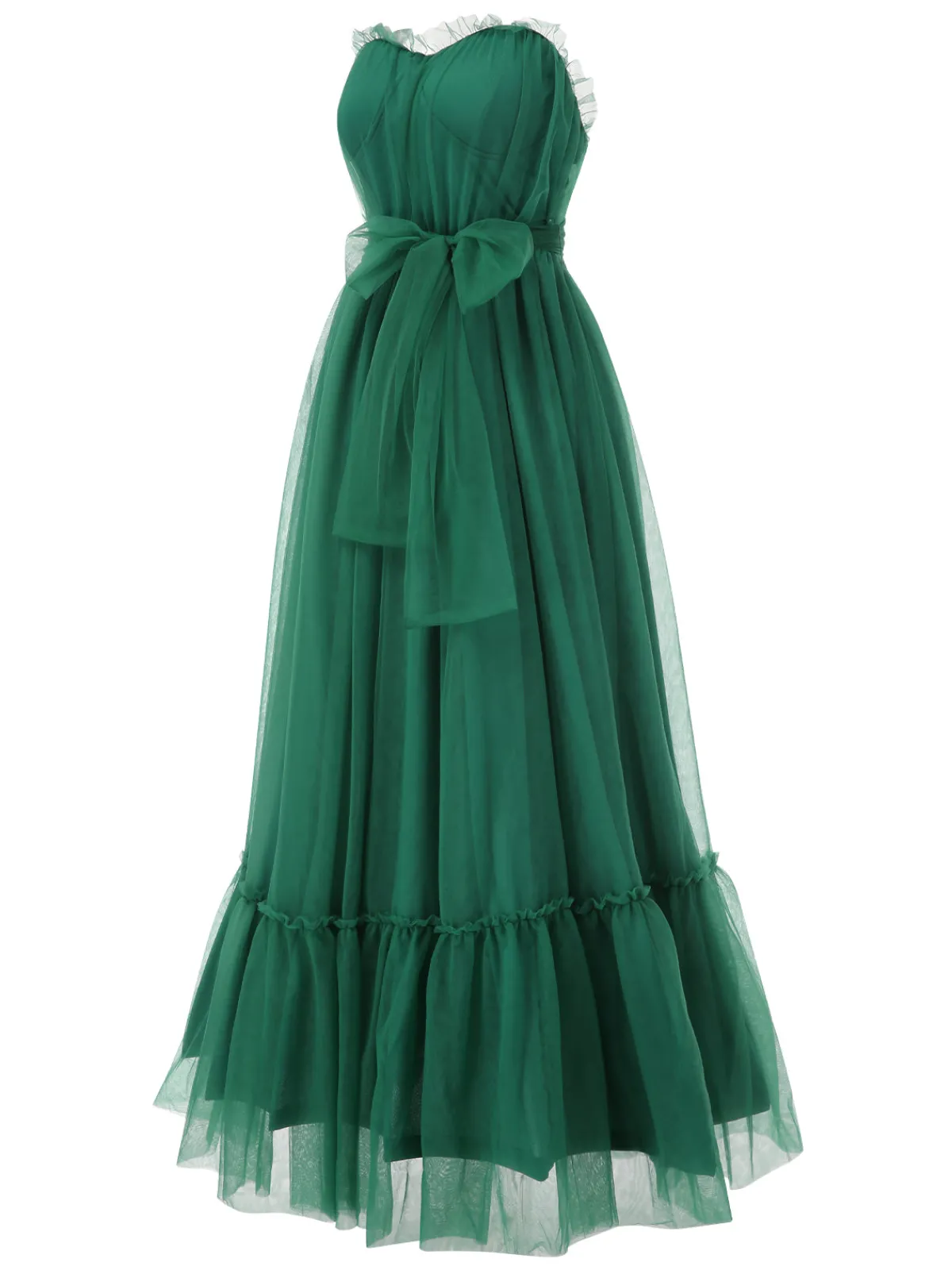 Fashion Retro Stage 1940s Solid Mesh Tube Dress Green