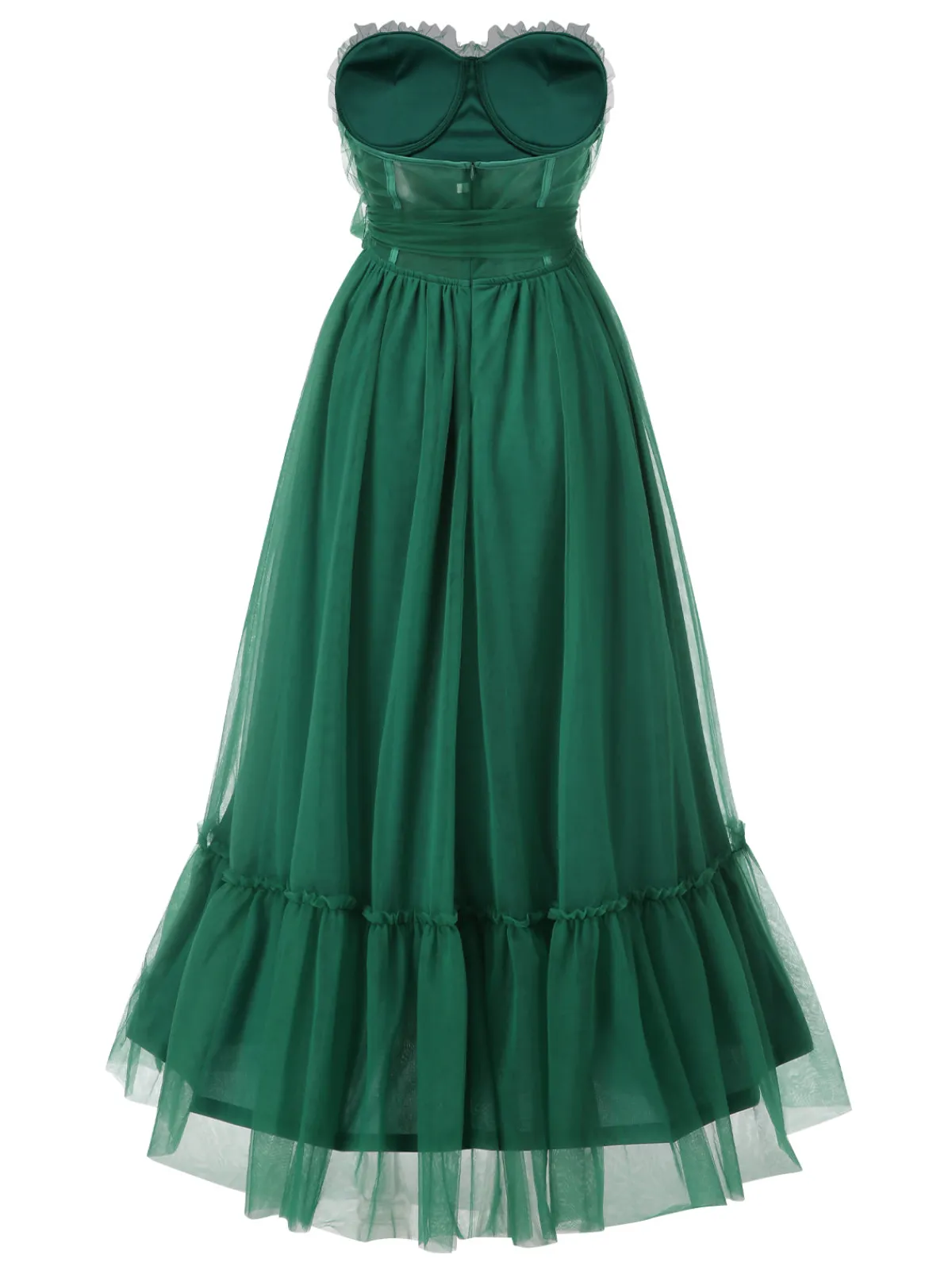 Fashion Retro Stage 1940s Solid Mesh Tube Dress Green