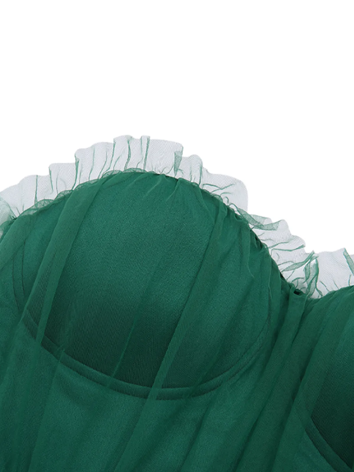 Fashion Retro Stage 1940s Solid Mesh Tube Dress Green