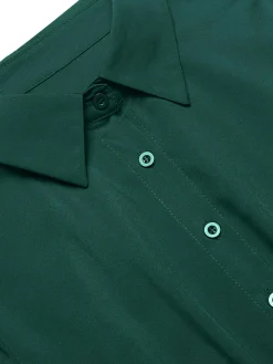 Hot Retro Stage 1940s Solid Pleated Shirt Collar Dress Green