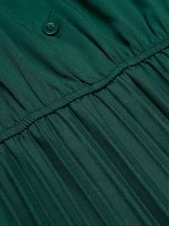 Hot Retro Stage 1940s Solid Pleated Shirt Collar Dress Green