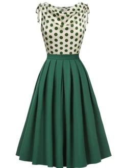 Online Retro Stage 1950s Solid Pleated Skirts Green