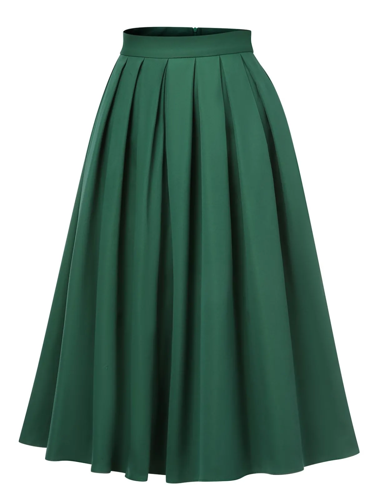 Online Retro Stage 1950s Solid Pleated Skirts Green