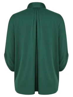 New Retro Stage 1950s Solid Ribbon Collar Satin Blouse Green