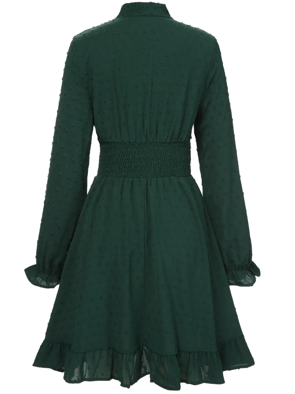 Sale Retro Stage 1940s Solid Textured Bow Collar Dress Green