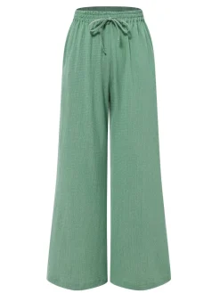Clearance Retro Stage 1940s Solid Textured Wide-Leg Pants Green