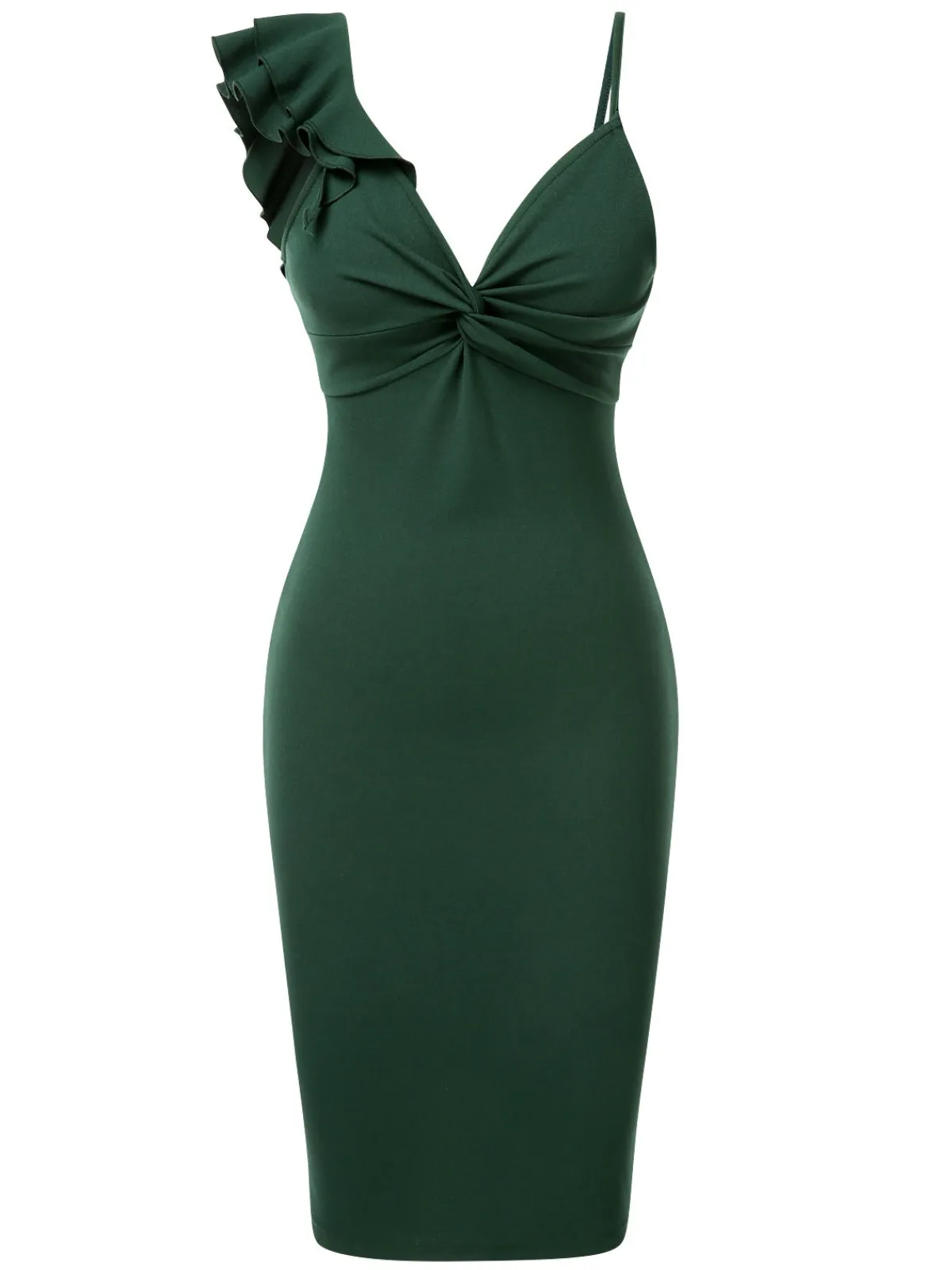 Online Retro Stage Green 1960s Solid Twist Belted Pencil Dress Lake Green
