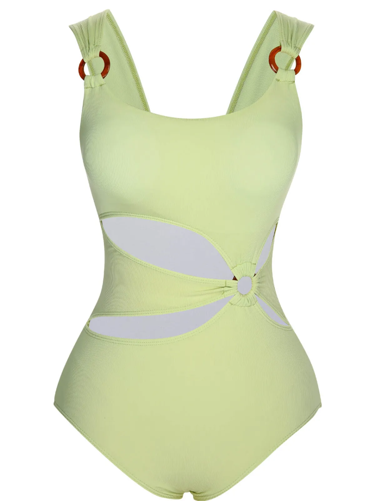 Fashion Retro Stage 1950s Solid Waist Cutout Ring Swimsuit Green