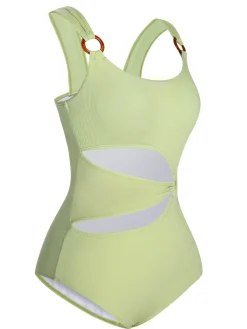 Fashion Retro Stage 1950s Solid Waist Cutout Ring Swimsuit Green