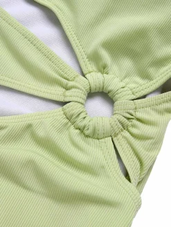 Fashion Retro Stage 1950s Solid Waist Cutout Ring Swimsuit Green