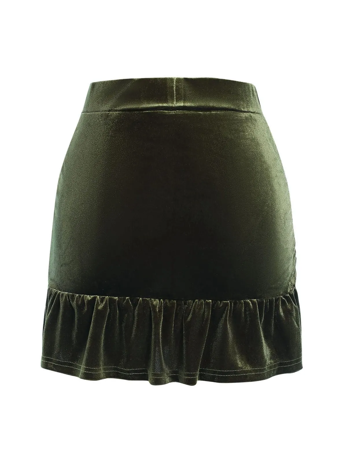New Retro Stage 1960s Solid Wrinkles Velvet Skirt Green