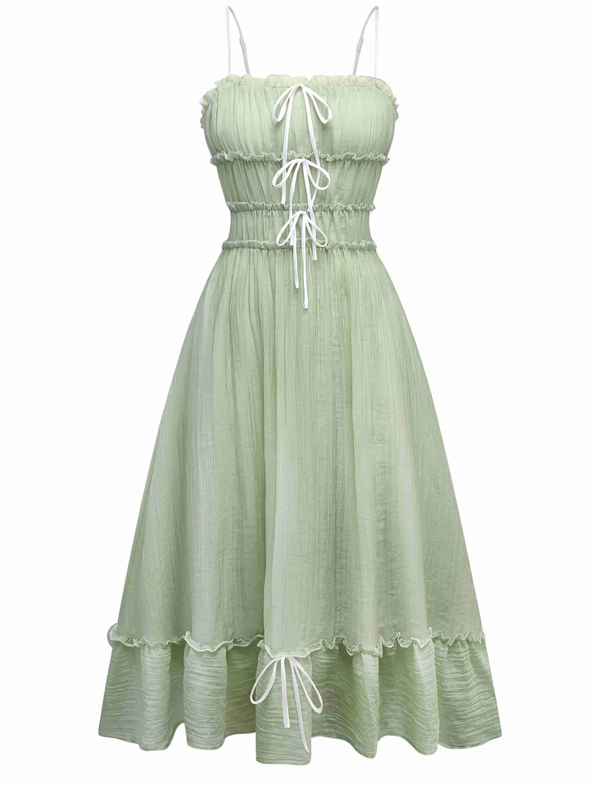 Sale Retro Stage 1940s Spaghetti Strap Bow-tied Dress Green