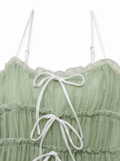 Sale Retro Stage 1940s Spaghetti Strap Bow-tied Dress Green