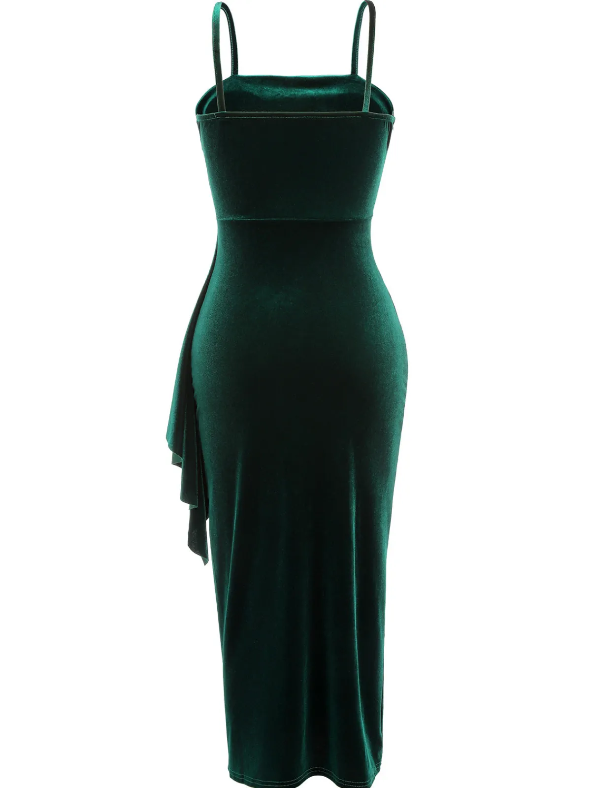 Discount Retro Stage 1930s Spaghetti Strap Velvet Slit Dress Green