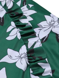 Online Retro Stage 1960s Strap Floral Ruffles Swimsuit Green