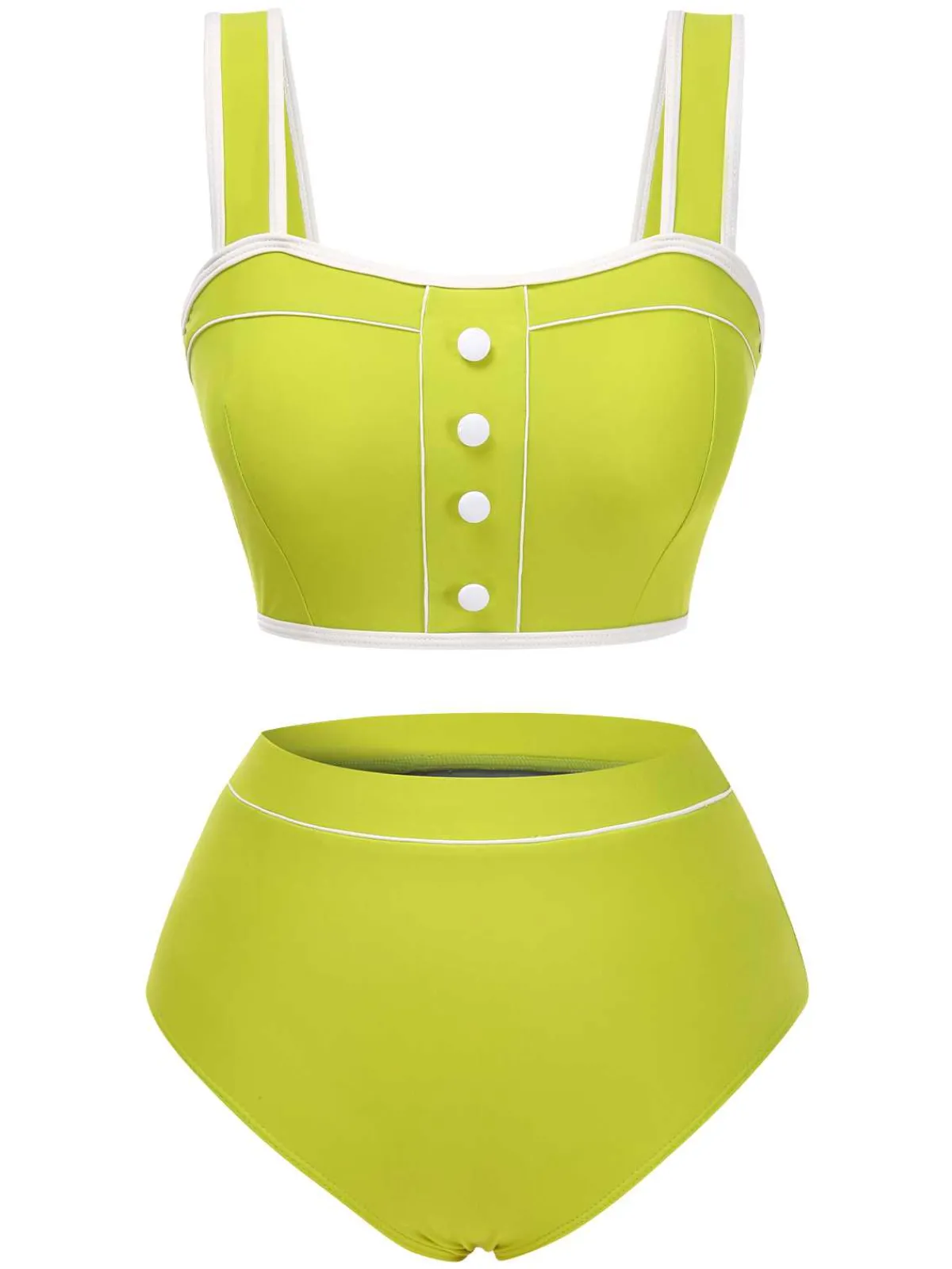New Retro Stage 1930s Strap High Waist Button Swimsuit Green
