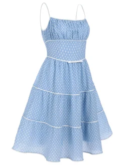 Fashion Retro Stage Green 1950s Strap Polka Dot Swing Dress