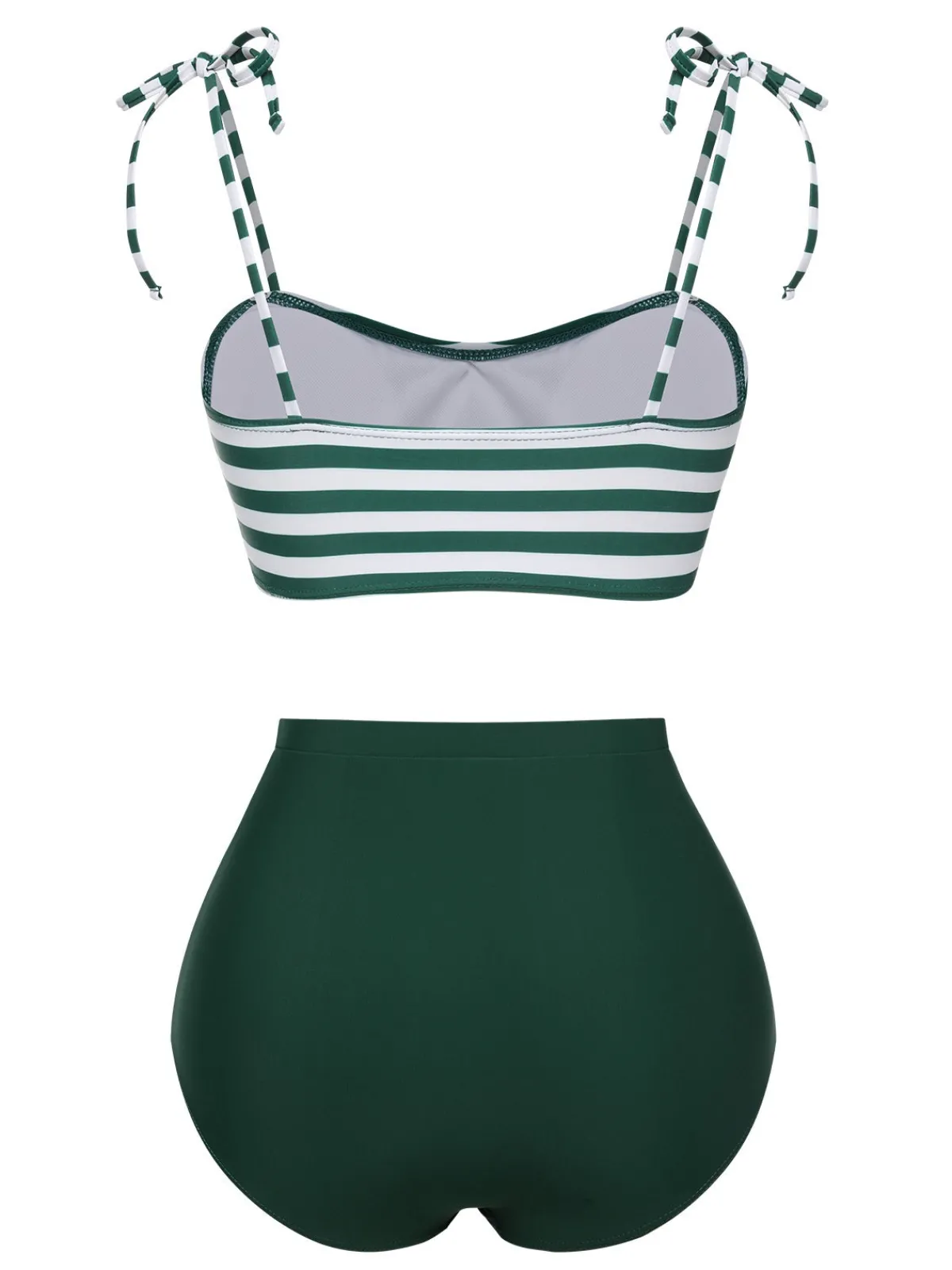 Best Retro Stage 1960s Stripe Shoulder Straps Swimsuit Green