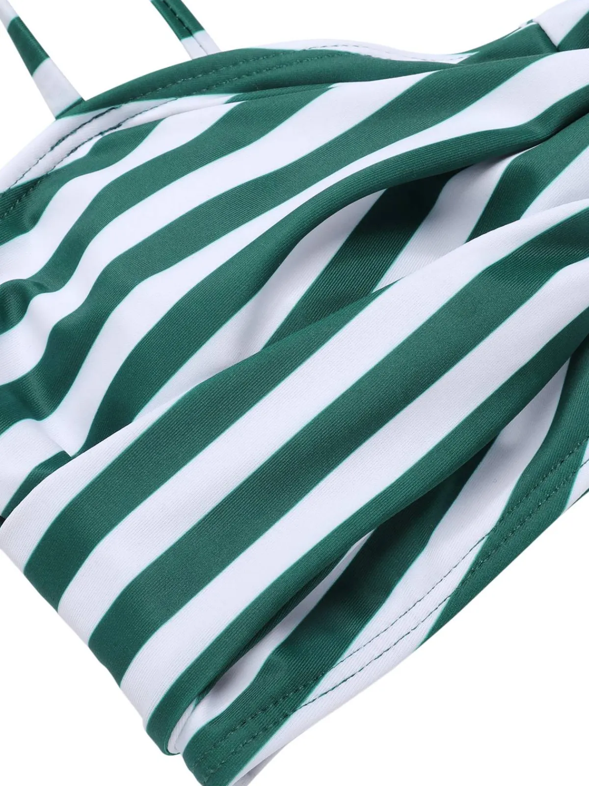 Best Retro Stage 1960s Stripe Shoulder Straps Swimsuit Green