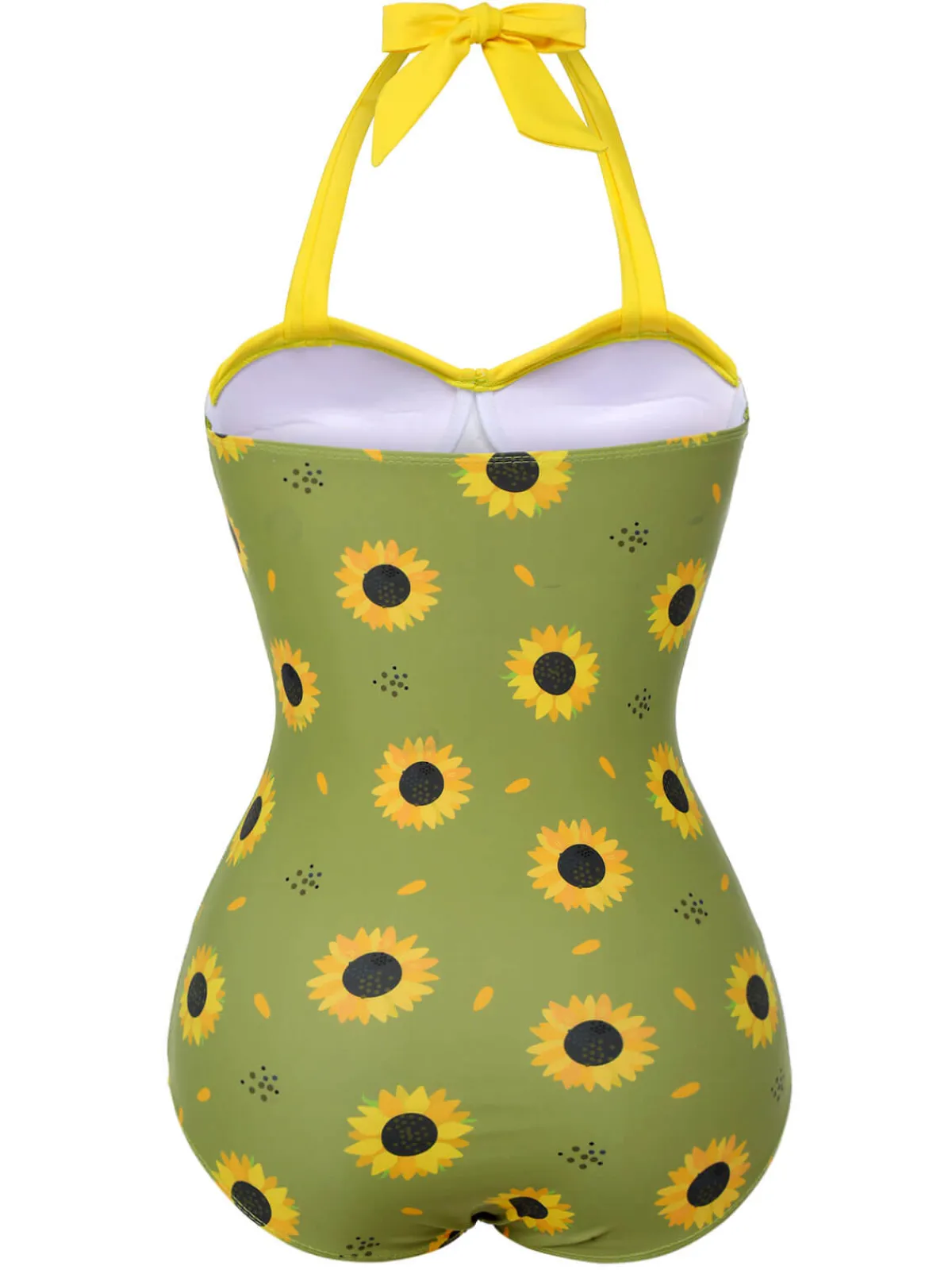Clearance Retro Stage 1930s Sunflowers Halter Swimsuit Green