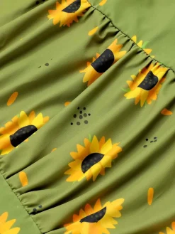 Clearance Retro Stage 1930s Sunflowers Halter Swimsuit Green