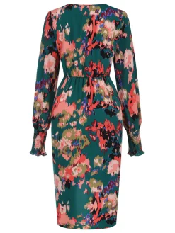 Best Retro Stage 1980s Surplice Floral Tulip Hem Dress Green