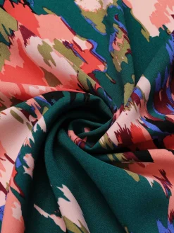 Best Retro Stage 1980s Surplice Floral Tulip Hem Dress Green