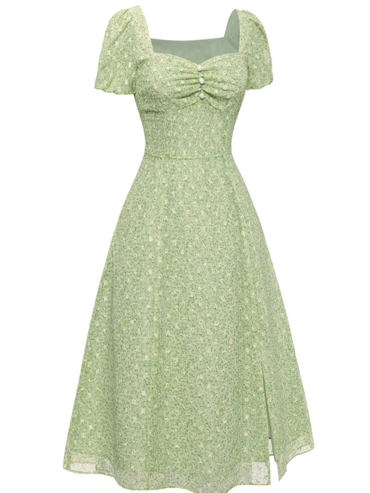 New Retro Stage Green 1940s Sweetheart Ditsy Floral Dress Light Green
