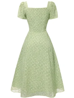 New Retro Stage Green 1940s Sweetheart Ditsy Floral Dress Light Green