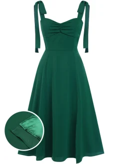 Discount Retro Stage 1940s Sweetheart Neck Lace-Up Slit Dress Green