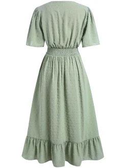 New Retro Stage Green 1940s Swiss Dots Ruffle Hem Dress Light Green