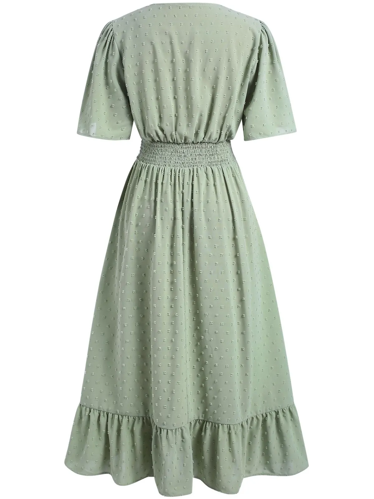 New Retro Stage Green 1940s Swiss Dots Ruffle Hem Dress Light Green
