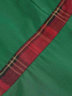 Clearance Retro Stage 1960s Tartan Patchwork Off-Shoulder Dress Green