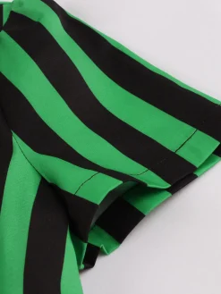Fashion Retro Stage 1950s Tie Neck Button Black Stripes Dress Green