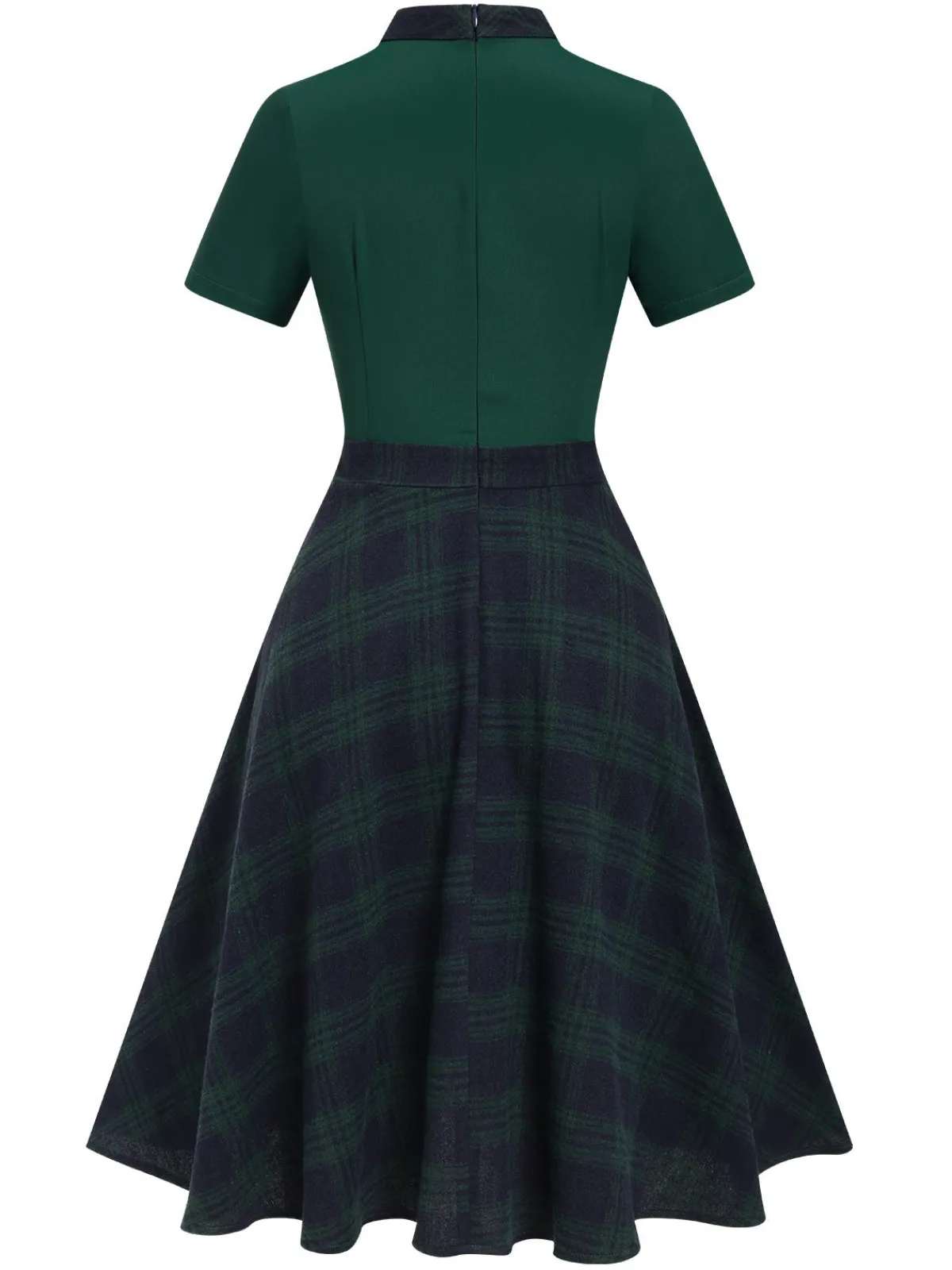 Outlet Retro Stage 1950s Tie Neck Plaids Patchwork Dress Green