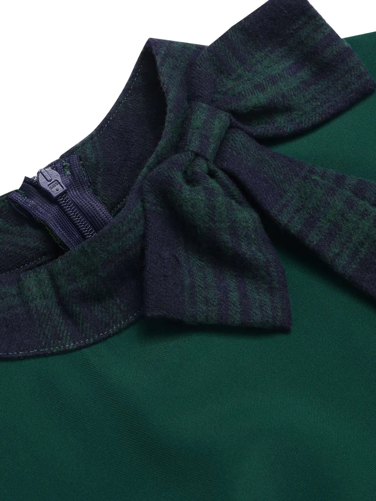 Outlet Retro Stage 1950s Tie Neck Plaids Patchwork Dress Green