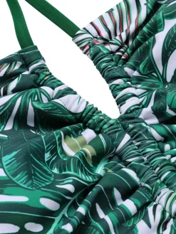 New Retro Stage 1940s Tropical Hollow Out One-Piece Swimsuit Green