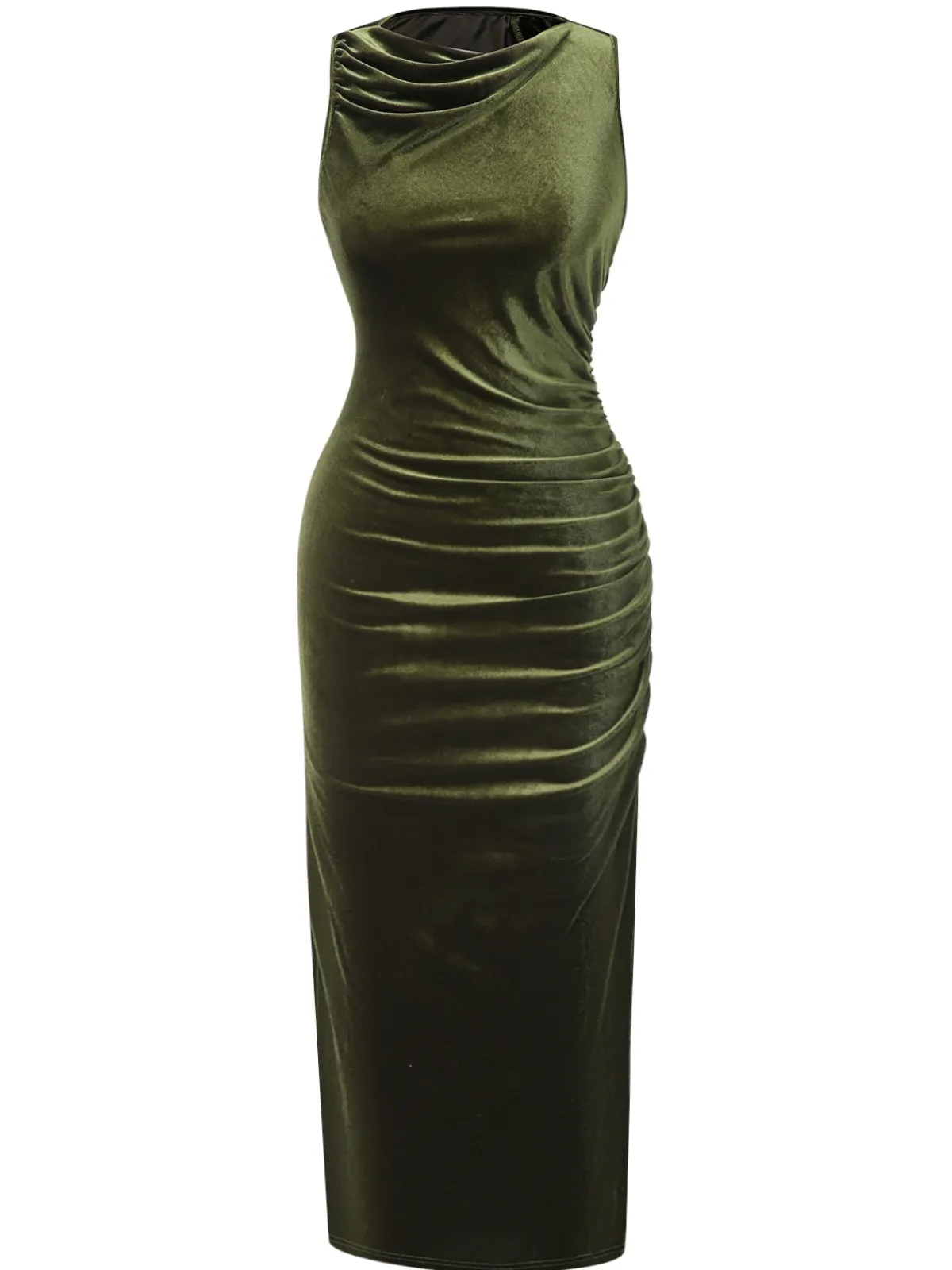 Online Retro Stage 1930s Velvet Pleated Bodycon Dress Green