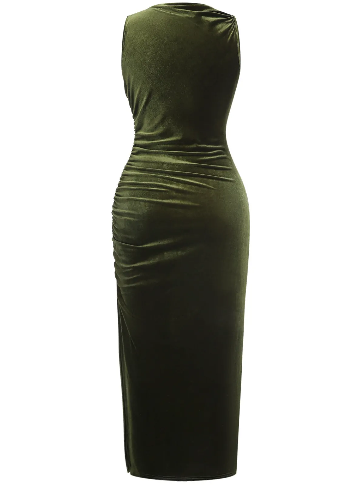 Online Retro Stage 1930s Velvet Pleated Bodycon Dress Green