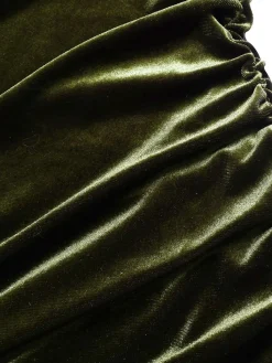Online Retro Stage 1930s Velvet Pleated Bodycon Dress Green