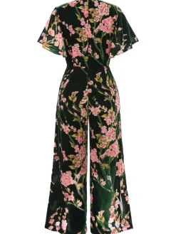 Fashion Retro Stage 1930s Velvet Vintage Jumpsuit Green