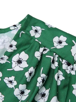 Clearance Retro Stage 1940s V-Neck Floral Dress Green