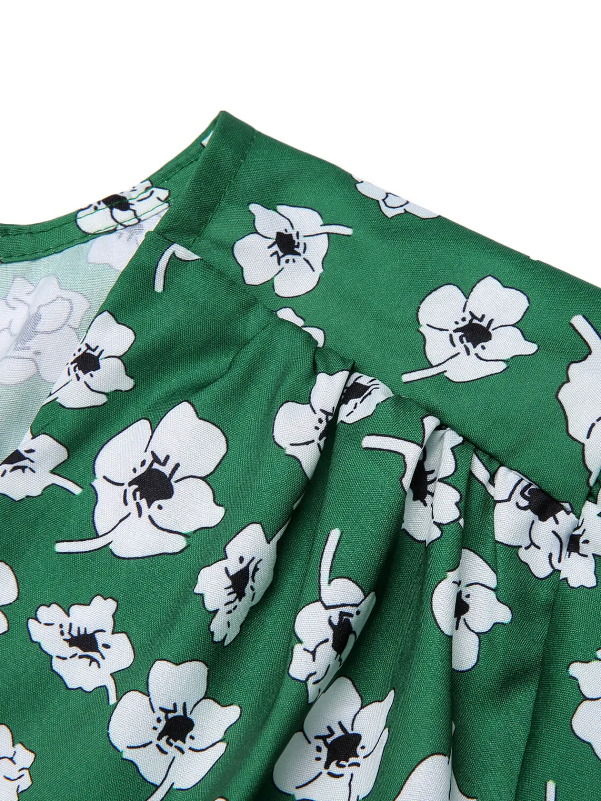 Clearance Retro Stage 1940s V-Neck Floral Dress Green